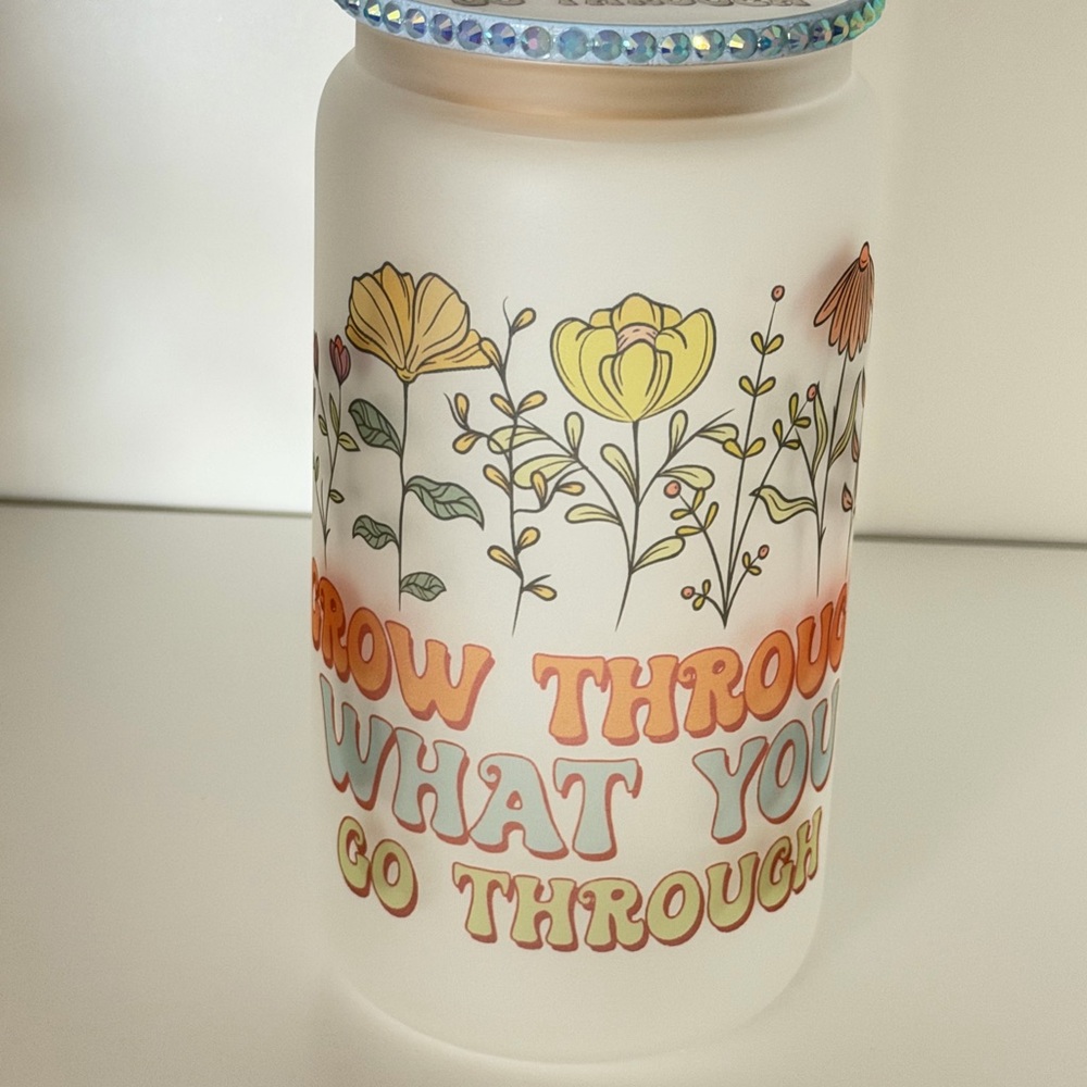 Inspiration 16oz Frosted Glass Tumbler with Matching Lid